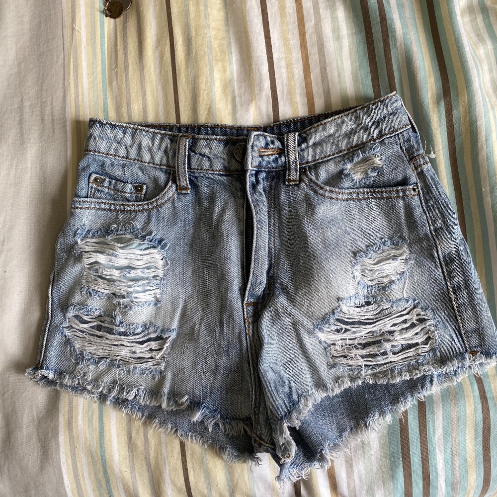 distressed high rise shorts